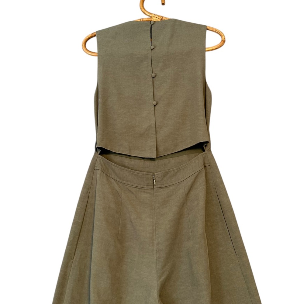 Club Monaco | Sage Green Linen Blend Wide Leg Lynall Jumpsuit Size 0 - Picture 5 of 10